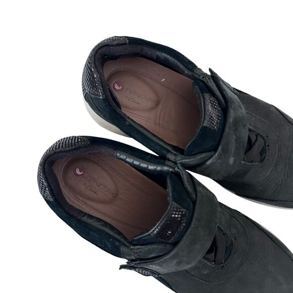 Clarks Unstructured Black Leather Un Adorn Lo Sneakers Sz 5 - Picture 3 of 8